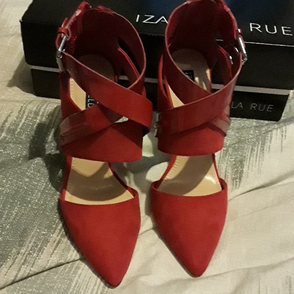 Women's red suede and patent leather 4 inch heels - Picture 1 of 5